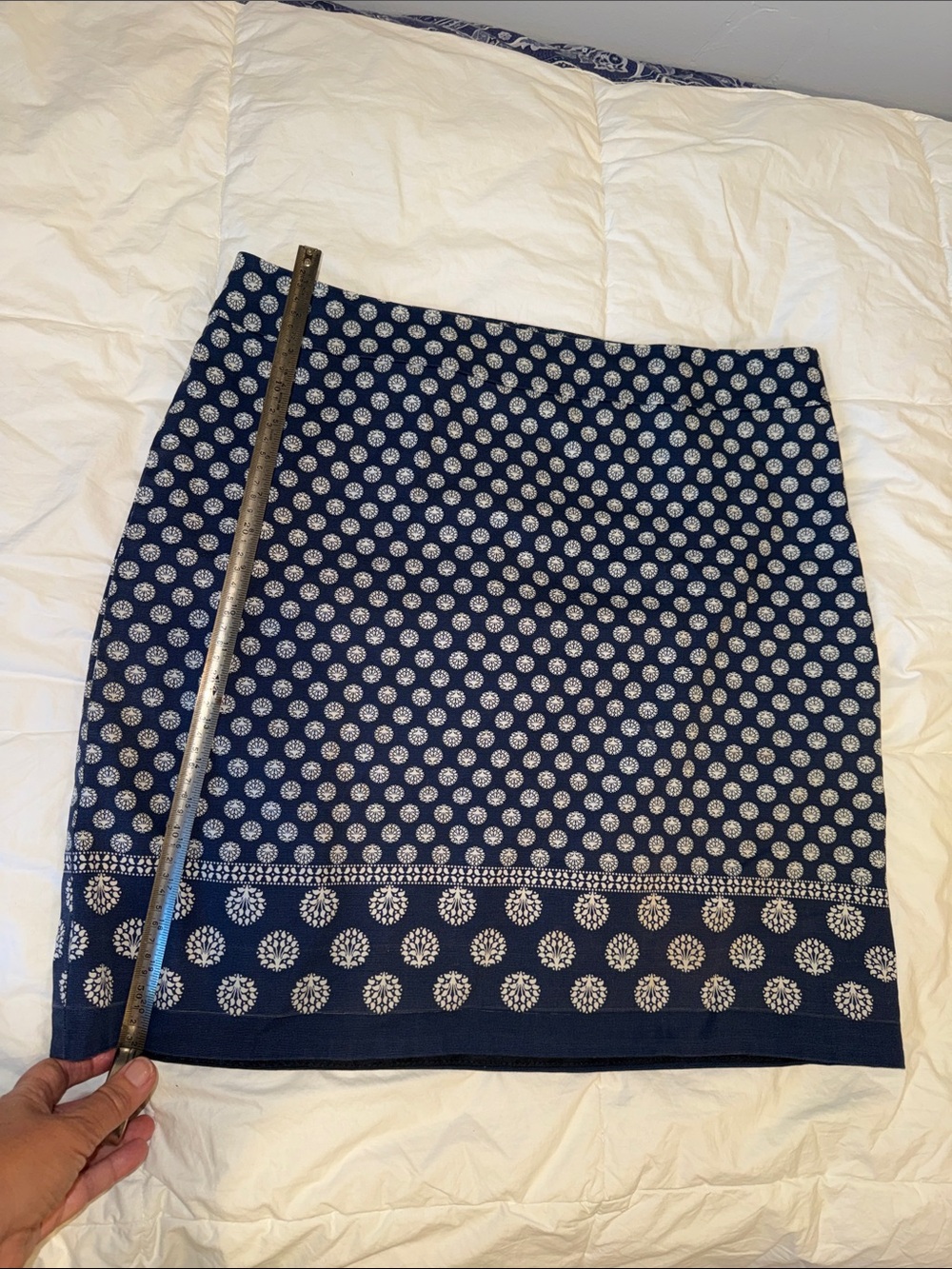 Talbots Navy and White Printed Cotton Skirt